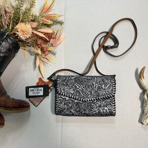 American Darling Black and Brown Embossed Crossbody Bag